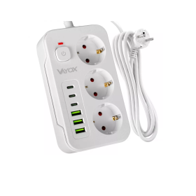 Prenosiva utičnica 3xSchuko sa prekidačem 10A, 3xUSB-A, 3xUSB-C, bijela, kabel 2m VA0468W-2