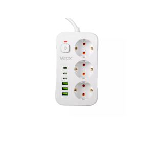 Prenosiva utičnica 3xSchuko sa prekidačem 10A, 3xUSB-A, 3xUSB-C, bijela, kabel 2m VA0468W-2