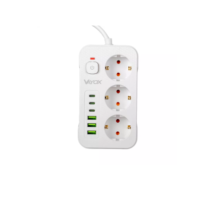 Prenosiva utičnica 3xSchuko sa prekidačem 10A, 3xUSB-A, 3xUSB-C, bijela, kabel 2m VA0468W-2