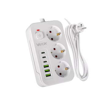 Prenosiva utičnica 3xSchuko sa prekidačem 10A, 3xUSB-A, 3xUSB-C, bijela, kabel 3m VA0468W-3