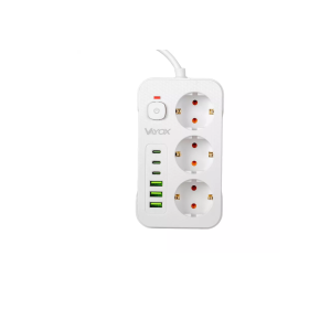 Prenosiva utičnica 3xSchuko sa prekidačem 10A, 3xUSB-A, 3xUSB-C, bijela, kabel 3m VA0468W-3