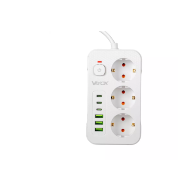 Prenosiva utičnica 3xSchuko sa prekidačem 10A, 3xUSB-A, 3xUSB-C, bijela, kabel 3m VA0468W-3
