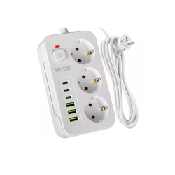 Prenosiva utičnica 3xSchuko sa prekidačem 10A, 3xUSB-A, 3xUSB-C, bijela, kabel 5m VA0468W-5