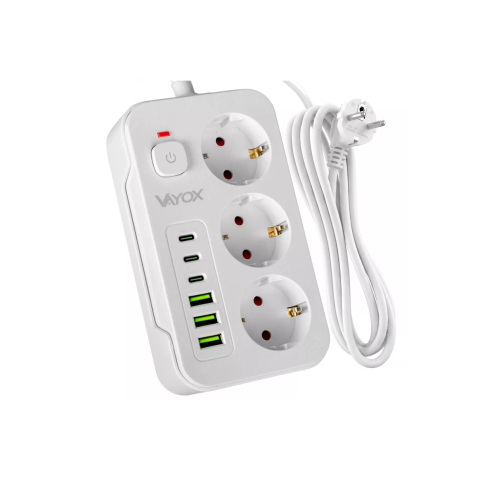 Prenosiva utičnica 3xSchuko sa prekidačem 10A, 3xUSB-A, 3xUSB-C, bijela, kabel 5m VA0468W-5 Prenosiva utičnica 3xSchuko sa prekidačem 10A, 3xUSB-A, 3xUSB-C, bijela, kabel 5m VA0468W-5