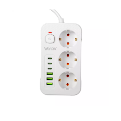 Prenosiva utičnica 3xSchuko sa prekidačem 10A, 3xUSB-A, 3xUSB-C, bijela, kabel 5m VA0468W-5