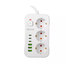 Prenosiva utičnica 3xSchuko sa prekidačem 10A, 3xUSB-A, 3xUSB-C, bijela, kabel 5m VA0468W-5