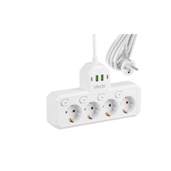 Prenosiva utičnica 4xSchuko sa prekidačem 10A, 2xUSB-A, 2xUSB-C, bijela, kabel 2m VA0469W-2