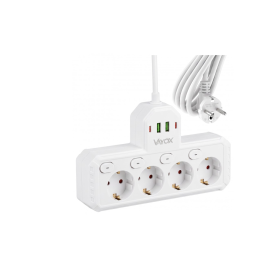 Prenosiva utičnica 4xSchuko sa prekidačem 10A, 2xUSB-A, 2xUSB-C, bijela, kabel 2m VA0469W-2