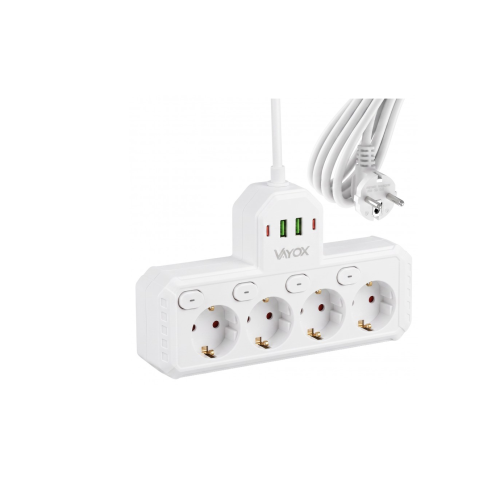 Prenosiva utičnica 4xSchuko sa prekidačem 10A, 2xUSB-A, 2xUSB-C, bijela, kabel 2m VA0469W-2 Prenosiva utičnica 4xSchuko sa prekidačem 10A, 2xUSB-A, 2xUSB-C, bijela, kabel 2m VA0469W-2