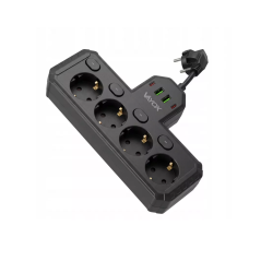 Prenosiva utičnica 4xSchuko sa prekidačem 10A, 2xUSB-A, 2xUSB-C, crna, kabel 0,2m VA0470B