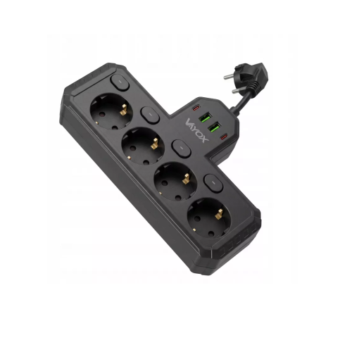 Prenosiva utičnica 4xSchuko sa prekidačem 10A, 2xUSB-A, 2xUSB-C, crna, kabel 0,2m VA0470B Prenosiva utičnica 4xSchuko sa prekidačem 10A, 2xUSB-A, 2xUSB-C, crna, kabel 0,2m VA0470B