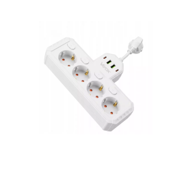 Prenosiva utičnica 4xSchuko sa prekidačem 10A, 2xUSB-A, 2xUSB-C, bijela, kabel 0,2m VA0470W