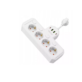 Prenosiva utičnica 4xSchuko sa prekidačem 10A, 2xUSB-A, 2xUSB-C, bijela, kabel 0,2m VA0470W