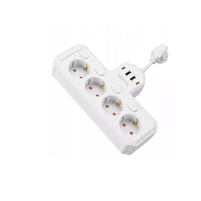 Prenosiva utičnica 4xSchuko sa prekidačem 10A, 2xUSB-A, 2xUSB-C, bijela, kabel 0,2m VA0470W