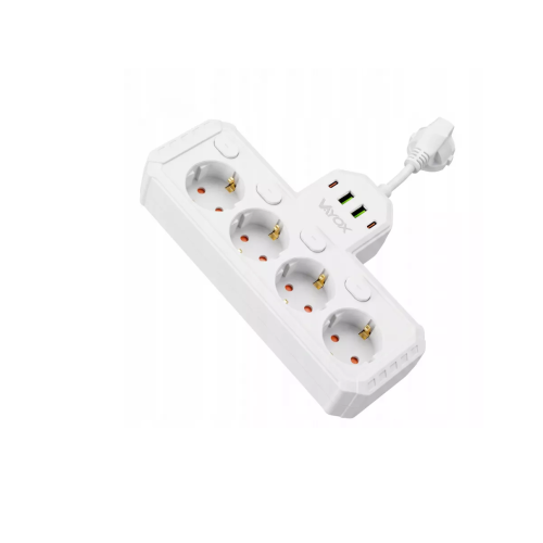 Prenosiva utičnica 4xSchuko sa prekidačem 10A, 2xUSB-A, 2xUSB-C, bijela, kabel 0,2m VA0470W Prenosiva utičnica 4xSchuko sa prekidačem 10A, 2xUSB-A, 2xUSB-C, bijela, kabel 0,2m VA0470W