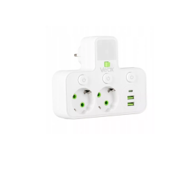 Električni razdjelnik s prekidačem i osvjetljenjem, 2xSchuko utičnice, 2xUSB-A, 1xUSB-C bijelaVA0471W