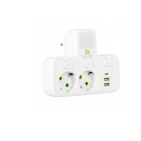 Električni razdjelnik s prekidačem i osvjetljenjem, 2xSchuko utičnice, 2xUSB-A, 1xUSB-C bijelaVA0471W