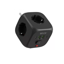 Električni razdjelnik s prekidačem, 3xSchuko utičnice, 2xUSB-A, 2xUSB-C crna VA0472B