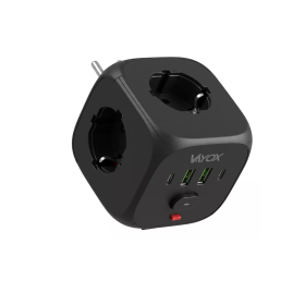 Električni razdjelnik s prekidačem, 3xSchuko utičnice, 2xUSB-A, 2xUSB-C crna VA0472B