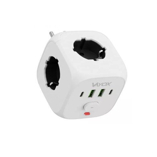 Električni razdjelnik s prekidačem, 3xSchuko utičnice, 2xUSB-A, 2xUSB-C bijela VA0472W Električni razdjelnik s prekidačem, 3xSchuko utičnice, 2xUSB-A, 2xUSB-C bijela VA0472W