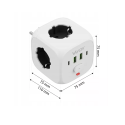 Električni razdjelnik s prekidačem, 3xSchuko utičnice, 2xUSB-A, 2xUSB-C bijela VA0472W