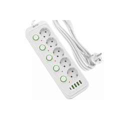 Prenosiva utičnica 5xSchuko sa prekidačem 10A, 4xUSB-A, 1xUSB-C, bijela, kabel 5m VA0473W-5