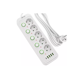 Prenosiva utičnica 5xSchuko sa prekidačem 10A, 4xUSB-A, 1xUSB-C, bijela, kabel 5m VA0473W-5
