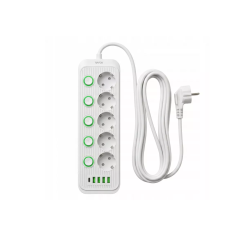 Prenosiva utičnica 5xSchuko sa prekidačem 10A, 4xUSB-A, 1xUSB-C, bijela, kabel 5m VA0473W-5