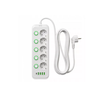 Prenosiva utičnica 5xSchuko sa prekidačem 10A, 4xUSB-A, 1xUSB-C, bijela, kabel 5m VA0473W-5