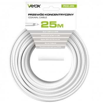 Kabel koaksijalni RG6U CCS 1mm 25m bijeli VAYOX PCC-25