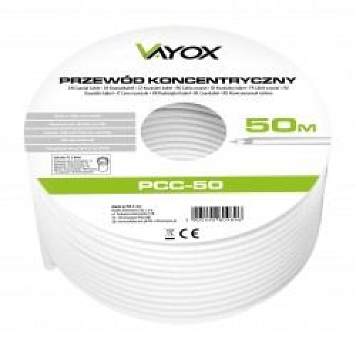 Kabel koaksijalni RG6U CCS 1mm 50m bijeli VAYOX PCC-50 Kabel koaksijalni RG6U CCS 1mm 50m bijeli VAYOX PCC-50