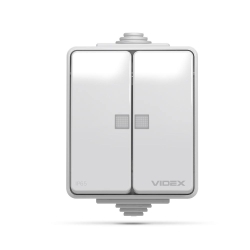 Vanjski prekidač dvostruki sa LED osvjetljenjem IP65 Siva VIDEX BINERA VF-BNW12L-G