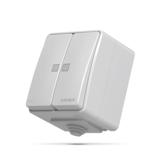 Vanjski prekidač dvostruki sa LED osvjetljenjem IP65 Siva VIDEX BINERA VF-BNW12L-G