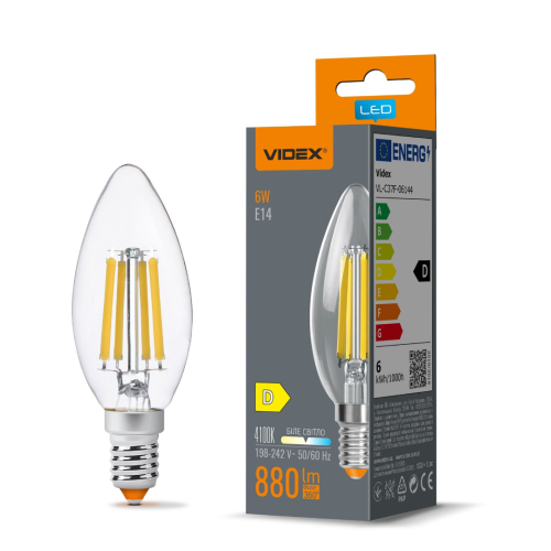 Žarulja LED 6W 4100K 880lm E14 C37F IP20 filament VIDEX VL-C37F-06144