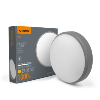 Stropna svjetiljka 20W 5CCT 1600lm promjenjiva vataža sa senzorom pokreta siva VIDEX VL-CLR-200-2G