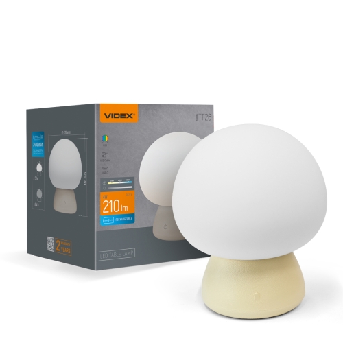 Stolna LED svjetiljka 4W 3CCT 210lm RGB punjiva Mushroom VIDEX VL-TF26BG