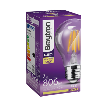 Žarulja LED 7W 2700K 806lm E27 A60 CLR IP20 filament BRAYTRON BA38-00720
