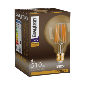 Žarulja LED 6W 2200K 540lm E27 G95 IP20 amber filament BRAYTRON BB47-00620