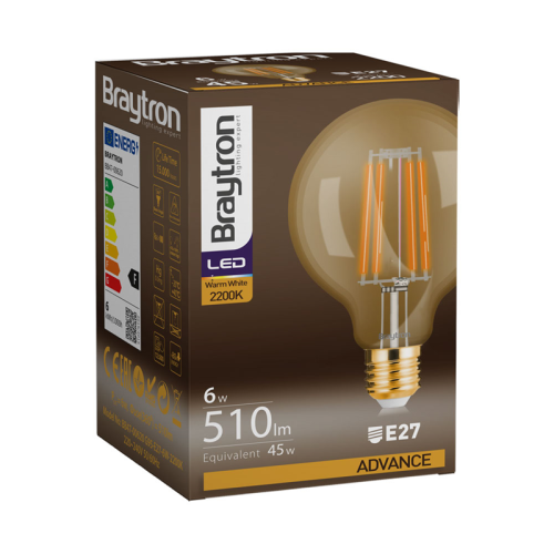 Žarulja LED 6W 2200K 540lm E27 G95 IP20 amber filament BRAYTRON BB47-00620