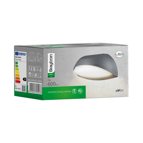 Zidna svjetiljka 7W 3000K 600lm 86x100x160mm IP54 crna BRAYTRON BG40-00502