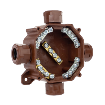 Kutija razvodna nadžbukna 75x75x33mm 4 uvoda PG16/5x4mm2 smeđa IP67 A.0035BR