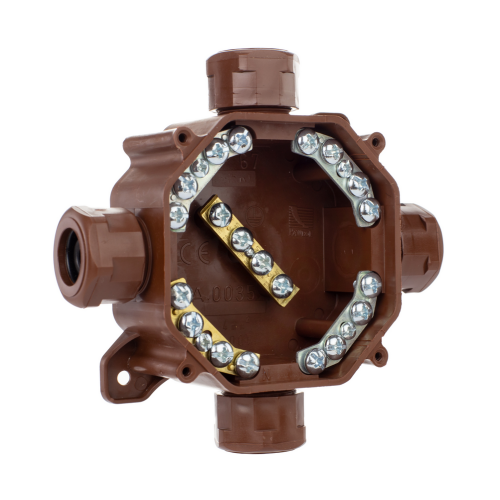 Kutija razvodna nadžbukna 75x75x33mm 4 uvoda PG16/5x4mm2 smeđa IP67 A.0035BR