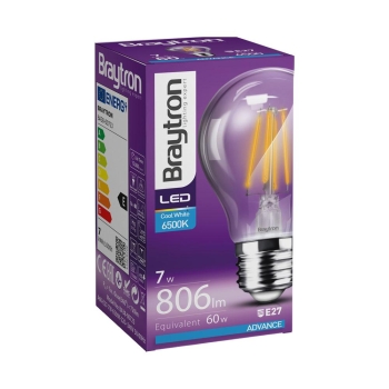 Žarulja LED 7W 6500K 806lm E27 A60 CLR IP20 filament BRAYTRON BA38-00723