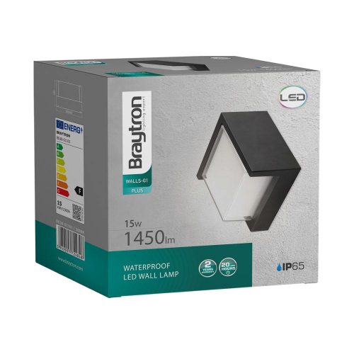 Zidna svjetiljka 15W 3000K 1450lm 160x160mm IP65 kvadratna crna BG38-01101 ***EOL***