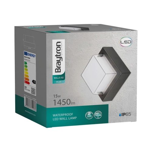 Zidna svjetiljka 15W 4000K 1450lm 160x160mm IP65 kvadratna crna BG38-01311