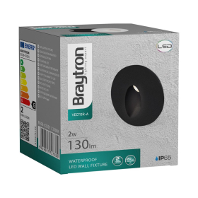 Zidna svjetiljka 2W 3000K 200lm fi48 IP65 okrugla crna VECTOR BRAYTRON BG38-02201