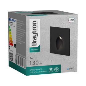 Zidna svjetiljka 2W 3000K 200lm 48x48mm IP65 kvadratna crna VECTOR BRAYTRON BG38-02301