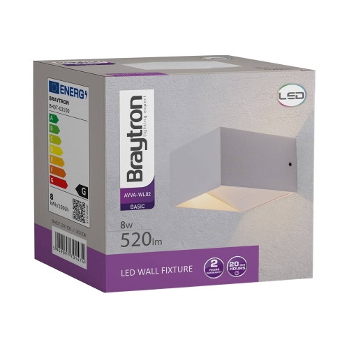 Zidna svjetiljka 8W 3000K 520lm 100x60x100mm IP20 kvadratna bijela AVVA BRAYTRON BH07-03100