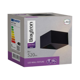 Zidna svjetiljka 8W 3000K 520lm 100x60x100mm IP20 kvadratna crna AVVA BRAYTRON BH07-03101