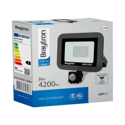 Reflektor LED 50W 3000K 4200lm IP54 sa PIR senzorom sivi BRAYTRON BT60-25002